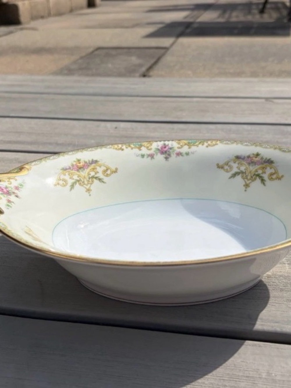 Noritake White Porcelain Serving Bowl with Pink Floral and Gold Trim